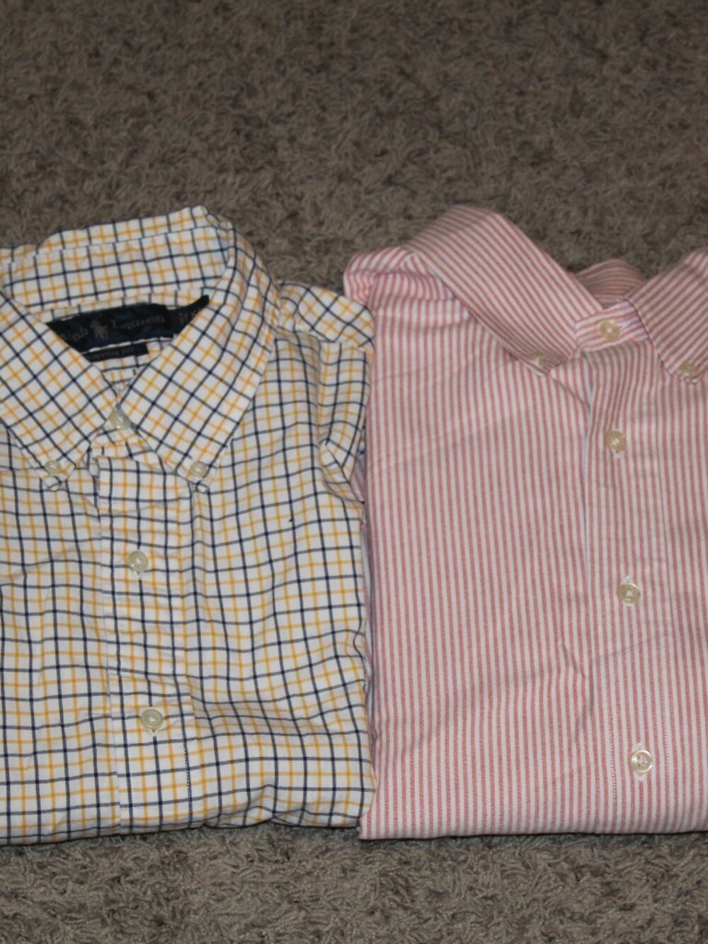 2- Ralph Lauren Men's Dress Shirts Size XL Pink/White Striped, Blue/Yellow Plaid